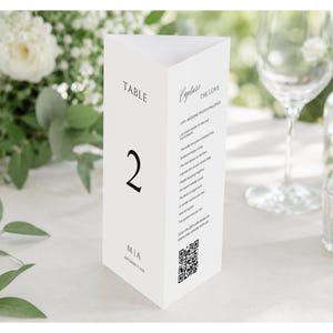 minimal Trifold Table Number Menu, Editable Canva Table Tent, Triangle Stand Wedding Table Card, Instant Download