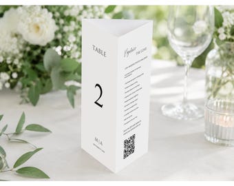 minimal Trifold Table Number Menu, Editable Canva Table Tent, Triangle Stand Wedding Table Card, Instant Download
