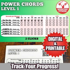 Guitar Powerchord Course & Skill Tracker | Interactive PDF (Digital Download) | Print-Friendly | Practice Calendar | Play Along Exercises