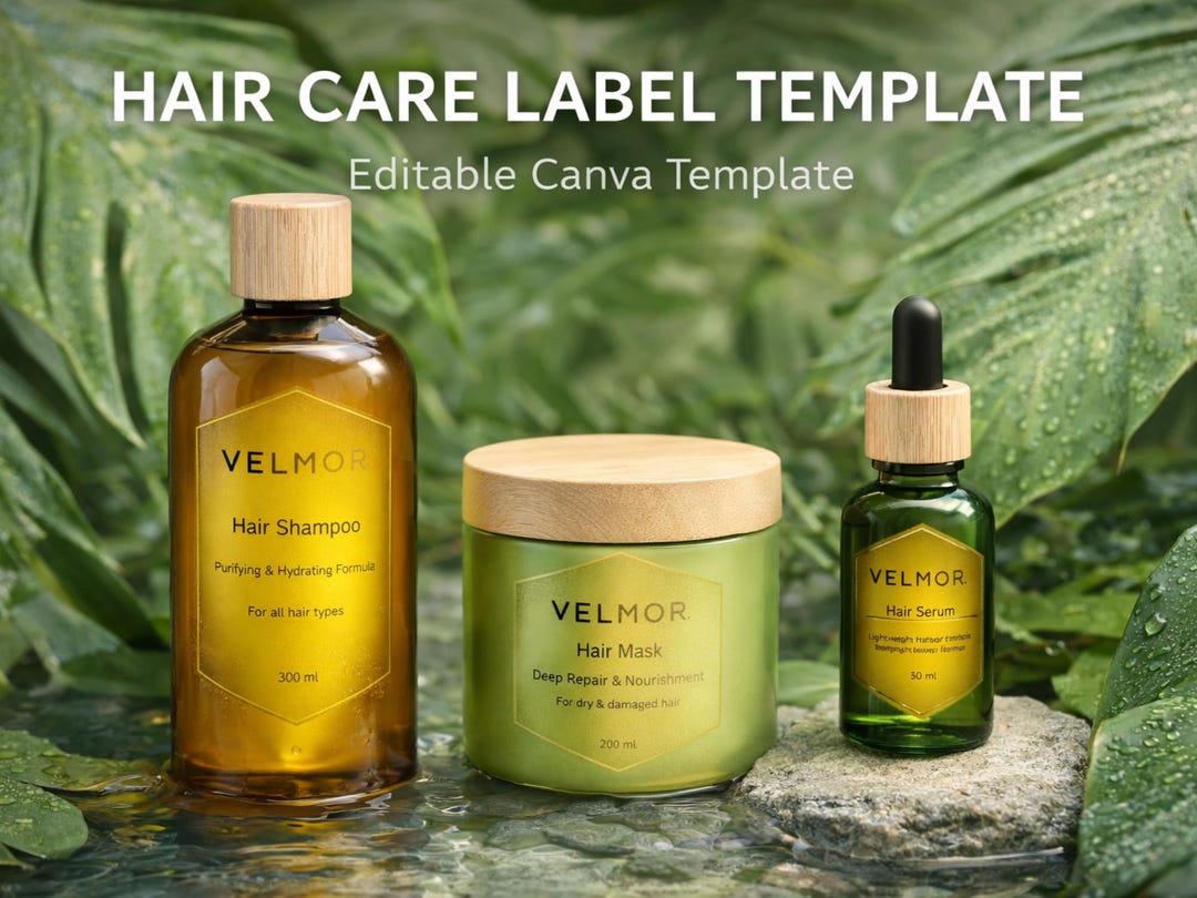 Hair Care Label Template Set | Shampoo/mask & Serum Labels | Editable ...