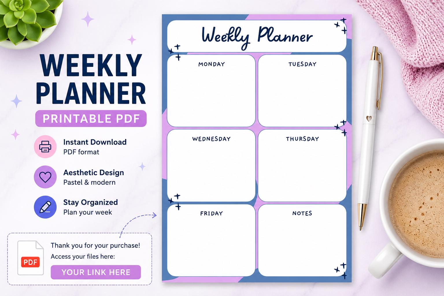 Pastel Weekly Planner Printable PDF | Cute Digital Planner | Minimal ...