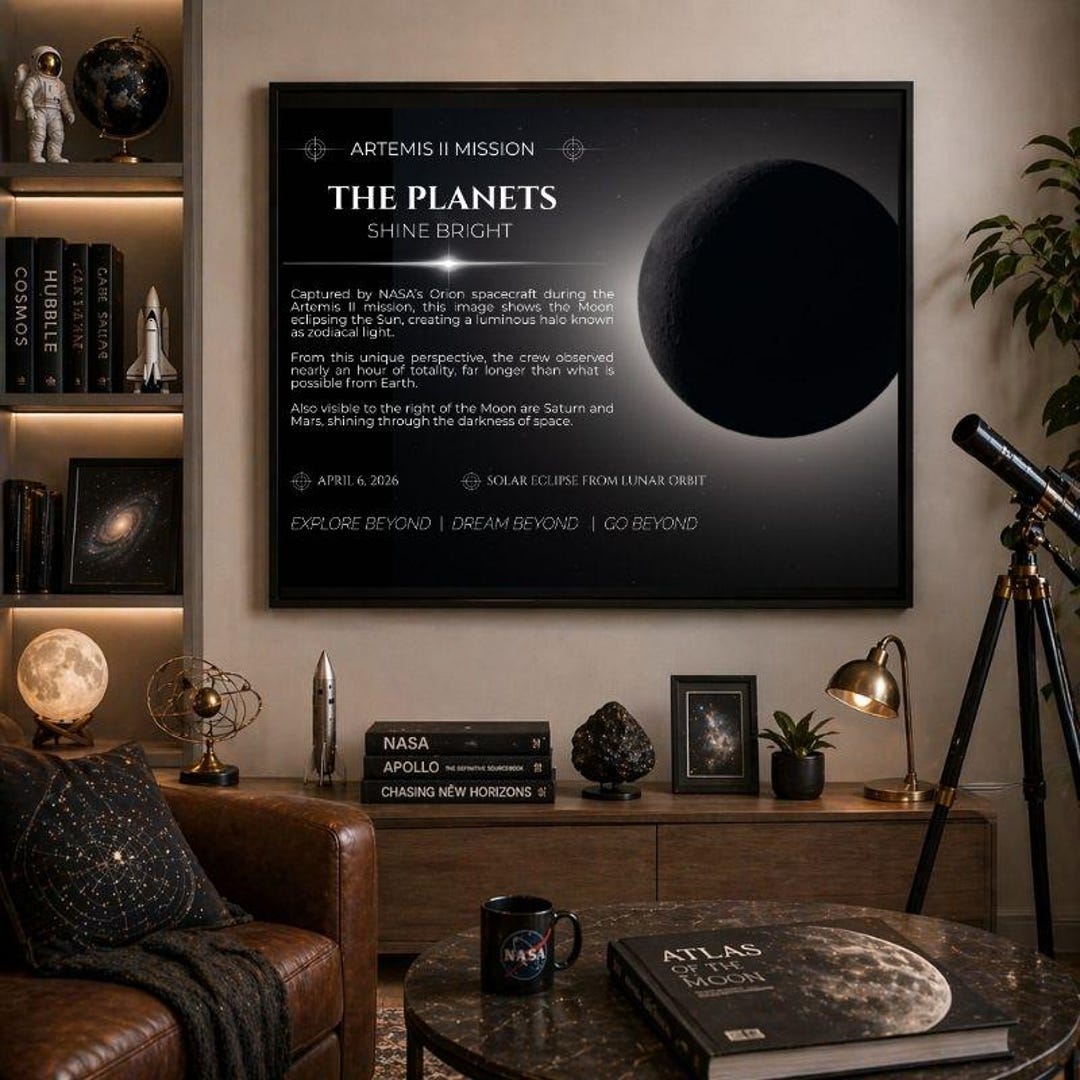 Artemis II Solar Eclipse Poster, NASA Moon Wall Art, Zodiacal Light ...