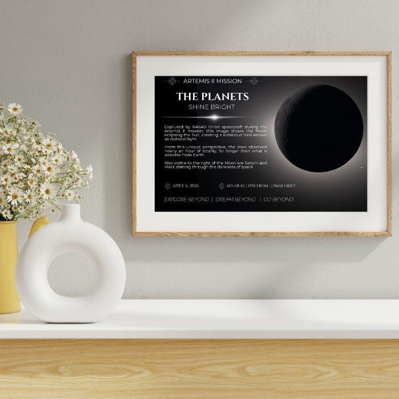 Artemis II Solar Eclipse Poster, NASA Moon Wall Art, Zodiacal Light ...