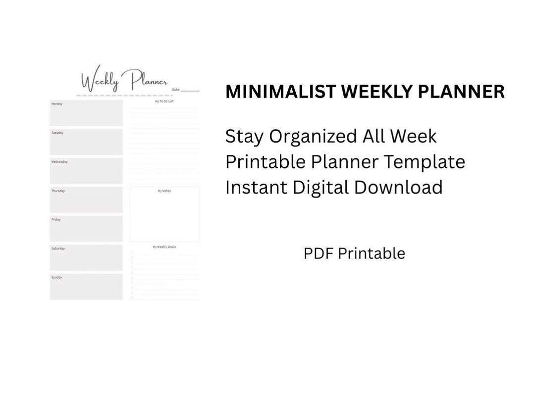 Minimalist Weekly Planner Printable | Weekly Planner Template ...