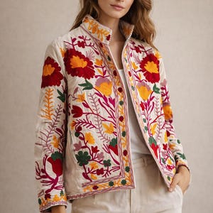 Suzani Embroidered Jacket, Handmade Velvet Coat, Boho Statement Jacket, Festival Wear, Artisan Floral Jacket, Unique Gift for Her
