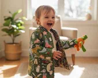 子供用キルティングジャケット、手作りのコットン製幼児用コート、アニマルプリントのベビージャケット、軽量の秋冬用子供用アウター、ユニークなギフト