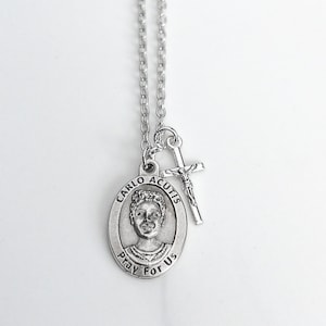 St Carlo Acutis Crucifix Necklace - Confirmation Gifts for Boys - Catholic Jewelry - Saint Medal