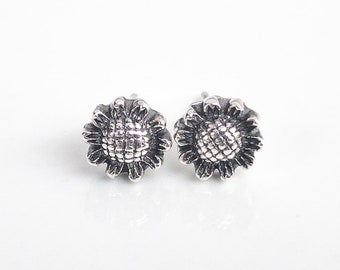 Sunflower Stud Earrings - Dainty Flower Earrings - Fall Jewelry - Sterling Silver Earrings - Gift for Best Friend Female