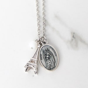 St Genevieve Necklace - Confirmation Gifts for Girls - Catholic Jewelry - Patron Saint - Eiffel Tower Jewelry