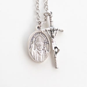 St. John Paul II Medal Necklace - Pope JPII Crucifix - Catholic ...