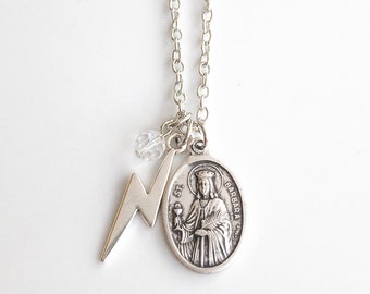 St Barbara Lightning Necklace - Confirmation Gifts for Girls - Catholic Jewelry - Patron Saint Necklace