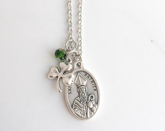 St Patrick's Day Necklace - Green Shamrock Jewelry - Catholic Irish Necklace - St Paddy's
