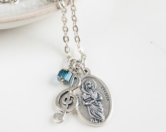 St Cecilia Necklace- Gift for Music Lovers - Catholic Jewelry - Confirmation Saint Necklace - Confirmation Gifts for Girls