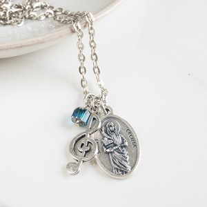 St Cecilia Necklace- Gift for Music Lovers - Catholic Jewelry - Confirmation Saint Necklace - Confirmation Gifts for Girls