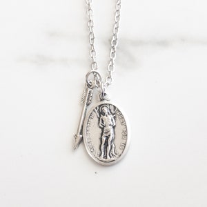St Sebastian Necklace - Confirmation Gifts for Boys - Patron  Saint of Sports - Gift for Athlete - Arrow Necklace