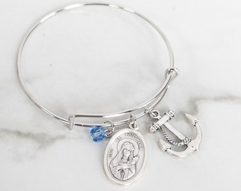 St Philomena Catholic Bangle Bracelet - Confirmation Gift for Girl - From Godparents - Catholic Saint Charm Bracelet