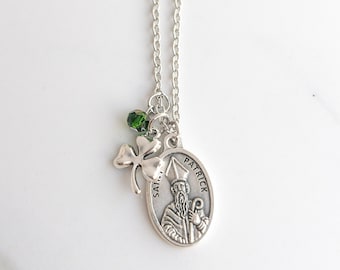 St Patrick Necklace - Confirmation Gifts for Boys - Shamrock Jewelry - Irish - Catholic Saint Medal