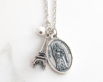 St Genevieve Necklace - Confirmation Gifts for Girls - Catholic Jewelry - Patron Saint - Eiffel Tower Jewelry