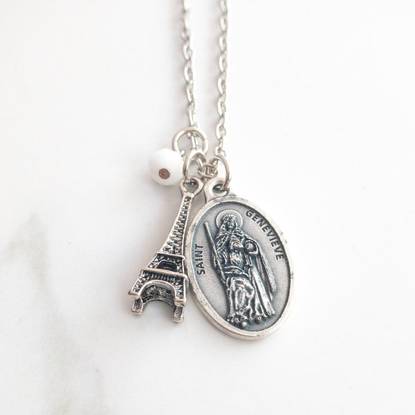 St Genevieve Necklace - Confirmation Gifts for Girls - Catholic Jewelry - Patron Saint - Eiffel Tower Jewelry