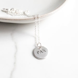 Minimalist Peace Necklace Sterling Silver, Pax, Catholic Jewelry, Saint Francis of Assisi, Pax Et Bonum
