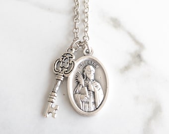 Naszyjnik ze Świętym Piotrem i Kluczem – Biżuteria katolicka – Prezent z okazji bierzmowania dla chłopców