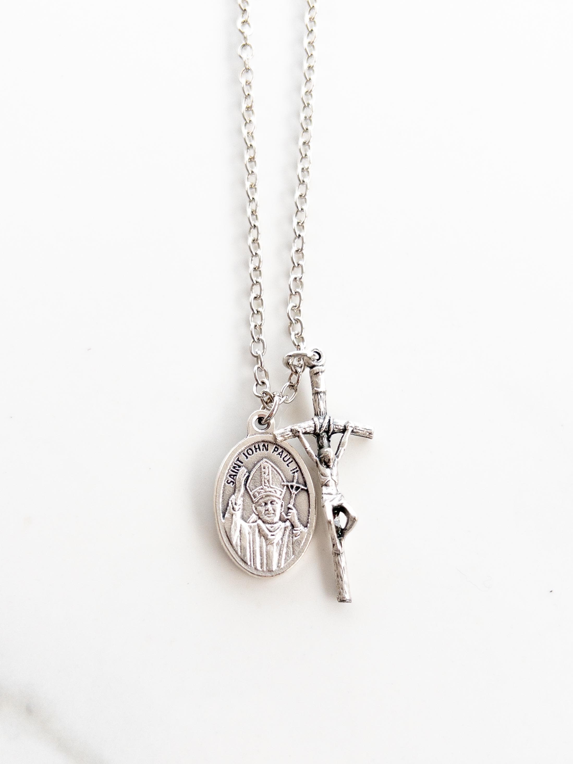 St. John Paul II Medal Necklace - Pope JPII Crucifix - Catholic ...
