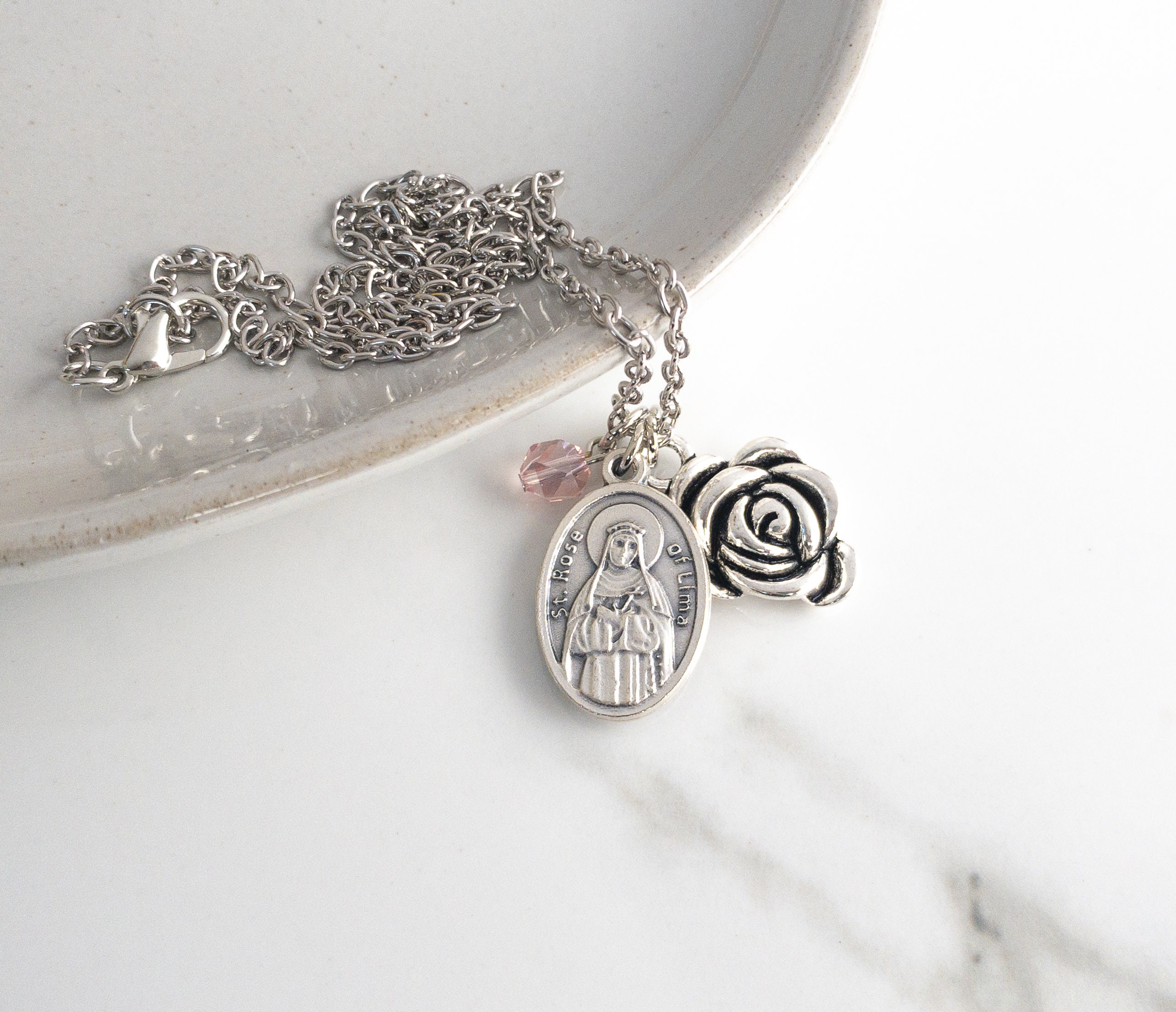 St Rose of Lima Necklace - Confirmation Gifts for Girls - Saint Medal ...