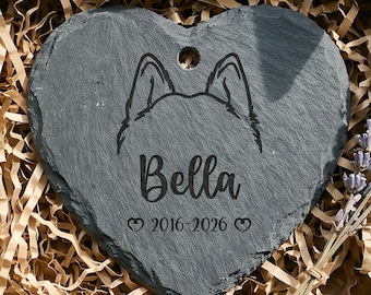 Custom Pet Memorial Stone, Engraved Dog Ear Silhouette Garden Marker, Personalized Cat Grave Marker, Memorial Gift Dog Sympathy