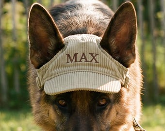 Chapeau personnalisé en velours côtelé pour chien, casquette de baseball personnalisée pour animal de compagnie, visière pour chien avec orifices d'oreilles, chapeau de chat brodé, cadeau unique pour amoureux des animaux de compagnie