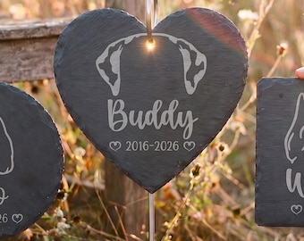 Dog Memorial Garden Stone, Personalized Pet Memorial Slate Plaque, Cat Grave Marker, Gift In Memory of Dog, Pet Ear Silhouette