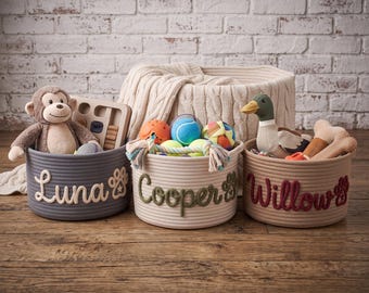 Personalized Dog Toy Basket, Custom Toy Box for Dogs, Pet Toy Storage, Puppy Gift Basket, Cotton Rope Bin, Dog Accessories, Dog Gift