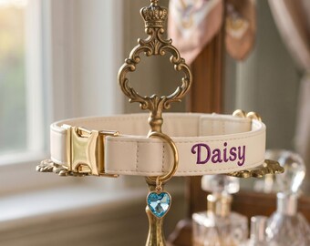 Wedding Dog Collar, Custom Embroidered Leather Pet Collar, Furry Best Man Gift, Personalized Name & Birthstone Dog Accessory