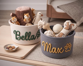 Personalized Storage Basket for Pets, Custom Dog Toy Box, Cotton Rope Toy Bin, Dog Accessories, Puppy Gift, Dog Gift, Pet Organization