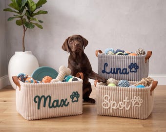 Custom Toy Box, Corduroy Dog Toy Basket, Personalized Pet Storage Bin, Dog Accessories, Cat Toy Basket, Modern Pet Decor, Puppy Gift