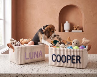Custom Dog Toy Bin, Personalized Basket for Pets, New Puppy Gift, Dog Gift Idea, Pet Toy Storage, Dog Accessories Organizer, Dog Lover Gift