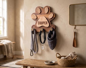 Personalized Dog Leash Holder, Dog Leash Hooks, Pet Leash Hook, Dog Hook Wall Mount, Custom Leash Holder, Pet Lover Gift, Dog Leash Storage