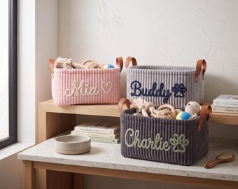 Custom Pet Toy Basket, Personalized Dog Toy Bin, New Dog Gift, Puppy Toy Storage, Personalized Basket, Dog Accessories, Pet Storage Box