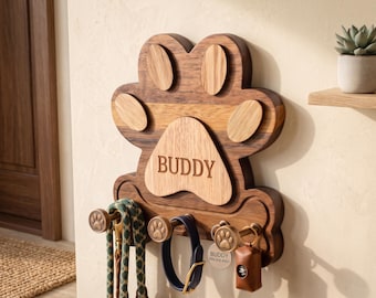 Personalized Holder, Pet Leash Hook, Dog Leash Holder, Wall Mount Dog Hook, Dog Leash Hooks for Wall, Wooden Leash Storage, Custom Pet Gift
