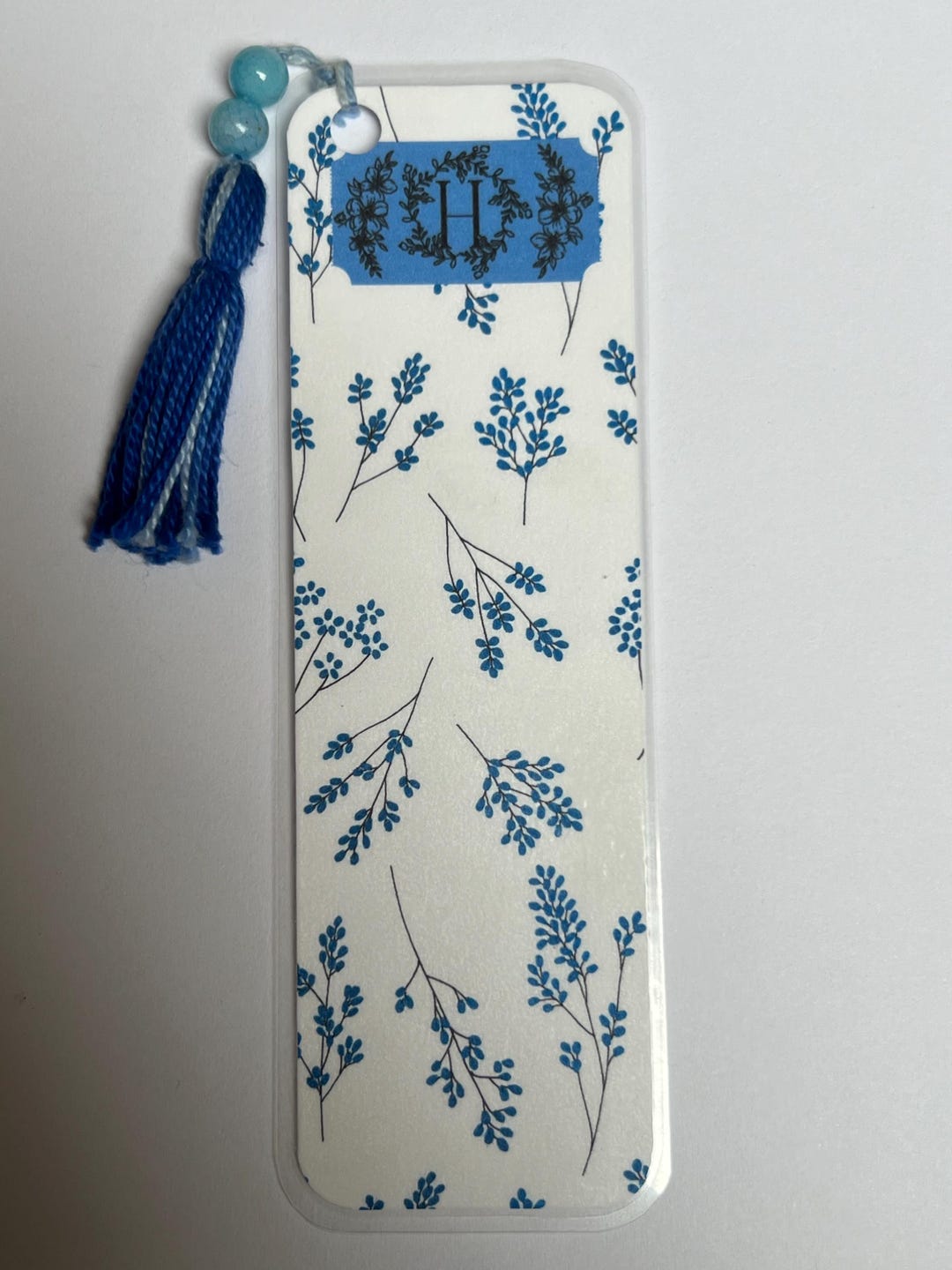 Blue Floral Personalized Bookmark With Tassel & Beads - Etsy