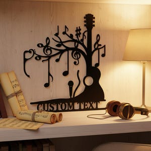 Personalized Guitar Music Tree Metal Wall Art, Custom Name Musician Sign, Music Lover Gift, Music Room Decor, Laser Cut Metal Wall Art