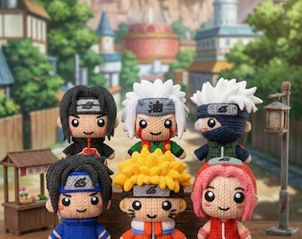 Naruto Collection – Crochet Style 3D Figures (Naruto, Sasuke, Sakura, Jiraiya, Itachi)