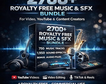 Paquete de más de 2700 canciones y efectos de sonido, música de fondo libre de derechos, biblioteca de audio para edición de video.
