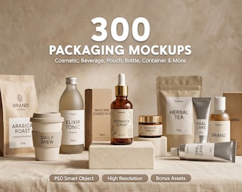 300+ productverpakkingen PSD-mockups: bundel, koffie, cosmetica, fles, doos, tube en meer