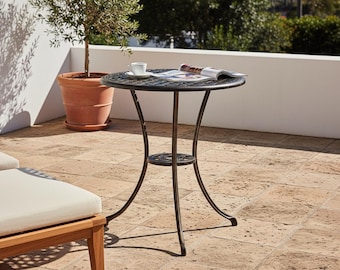 Bistro Table, 24" Round Outdoor Coffee Table with Umbrella Hole, Cast Aluminum Patio Side Table for Balcony, Garden, Backyard