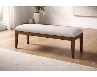 Upholstered Storage Bench, Solid Wood Legs, Modern Entryway Seating Ottoman