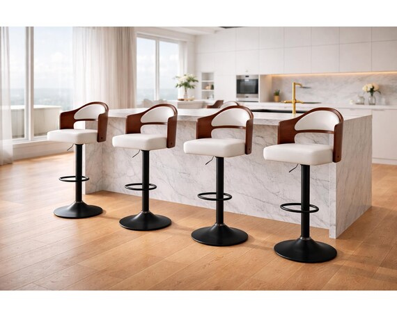 Modern Faux Leather Swivel Bar Stool, Adjustable Counter Height Kitchen Seat
