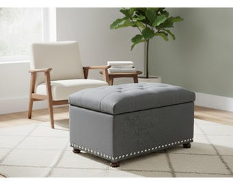 Storage Ottoman Bench for Bedroom, 24" Upholstered Entryway Bench with Storage, Linen Foot Rest Stool, End of Bed Bench, Modern Living Room