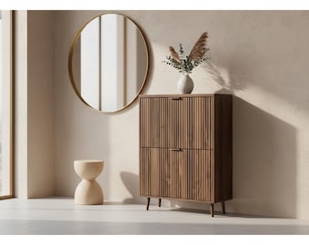 Shoe Cabinet Storage, Narrow Shoe Rack for Entryway, Modern Freestanding Organizer with 2 Flip Drawers, Slim Wooden Shoe Shelf & Hallway