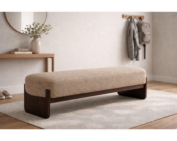Modern Upholstered Ottoman Bench, Minimalist Loop Yarn Entryway Seating