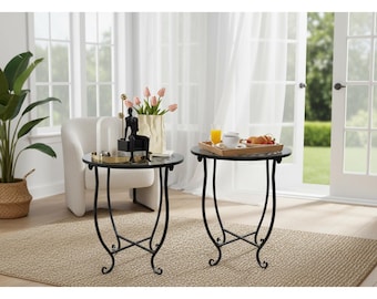 Round Side Table Metal Patio Table Outdoor End Table Small Bistro Table Balcony Garden Coffee Table Weather Resistant Black Nightstand